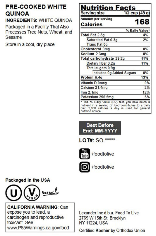 Pre-Cooked White Quinoa - by Food To Live