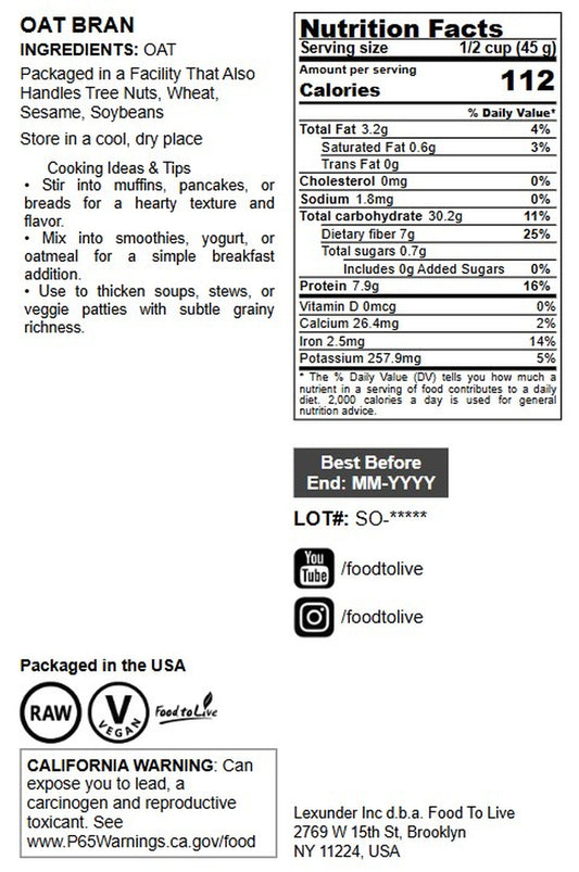 Oat Bran - by Food To Live