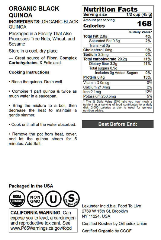 Organic Black Quinoa - by Food To Live