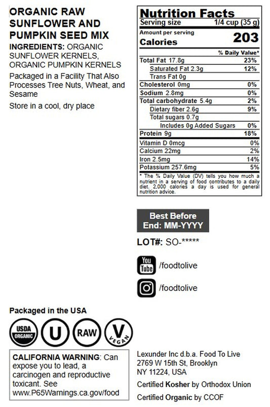 Organic Raw Sunflower and Pumpkin Seed Mix - by Food to Live