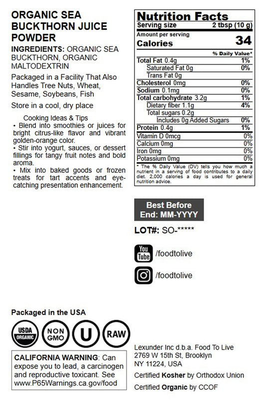 Organic Sea Buckthorn Powder - by Food To Live