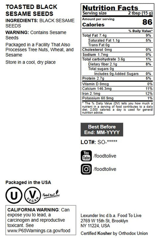 Dry Roasted Black Sesame Seeds - by Food to Live