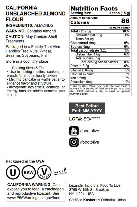 California Unblanched Almond Flour - by Food To Live