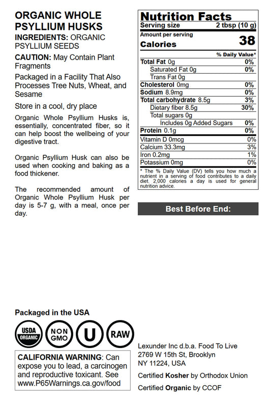 Organic Whole Psyllium Husks - by Food To Live