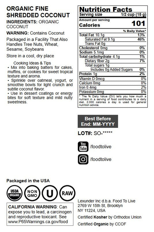 Organic Fine Shredded Coconut - by Food To Live