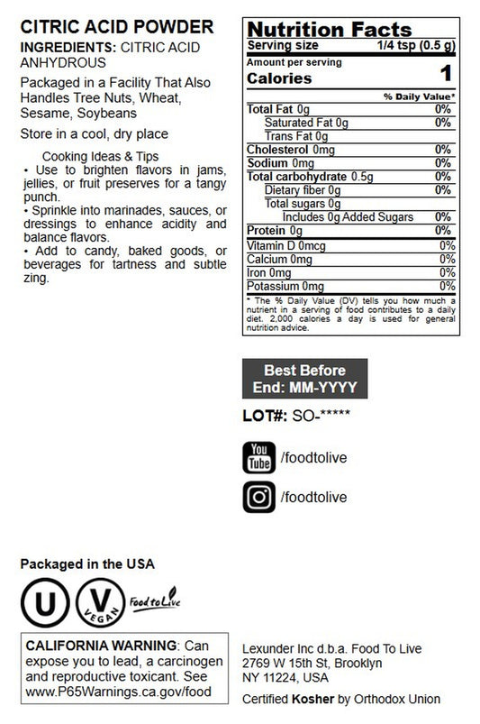 Citric Acid Powder - by Food To Live