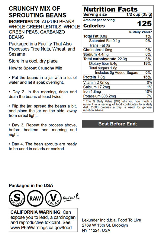 Crunchy Mix of Sprouting Bean Seeds - by Food To Live