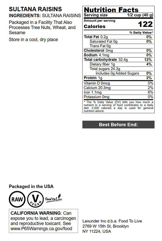 Sultana Raisins - by Food To Live