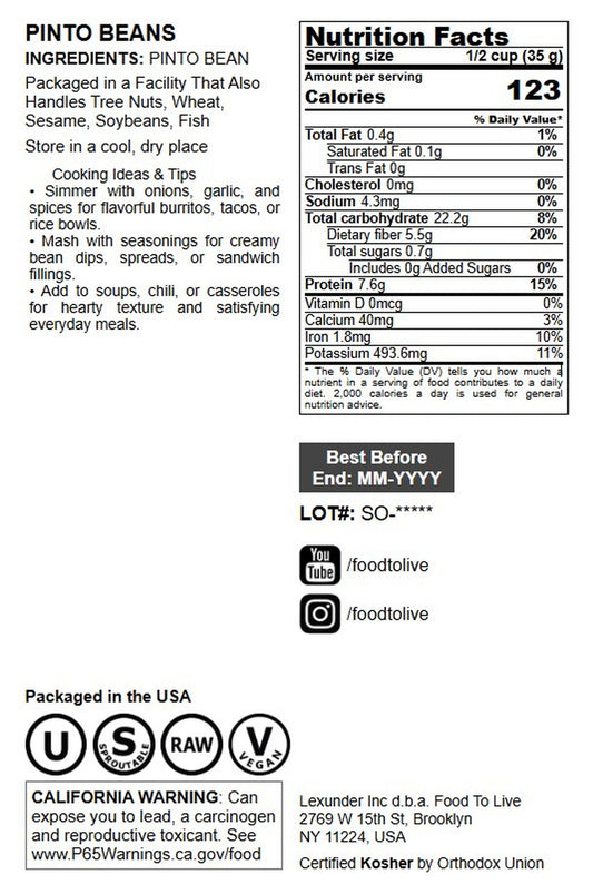 Pinto Beans - by Food To Live