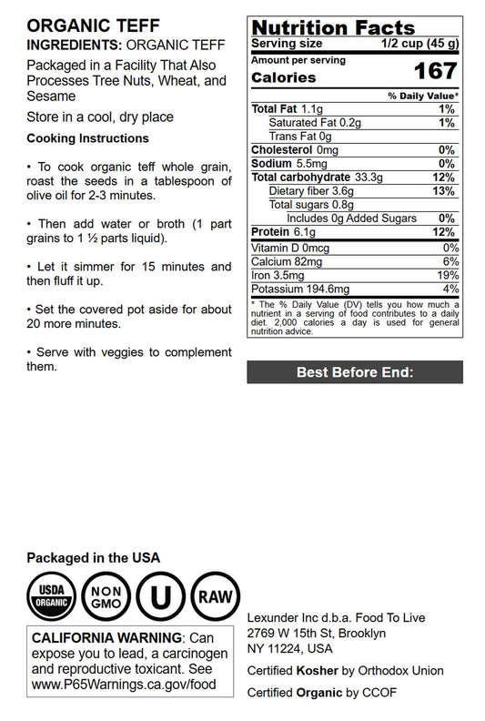 Organic Teff - by Food To Live