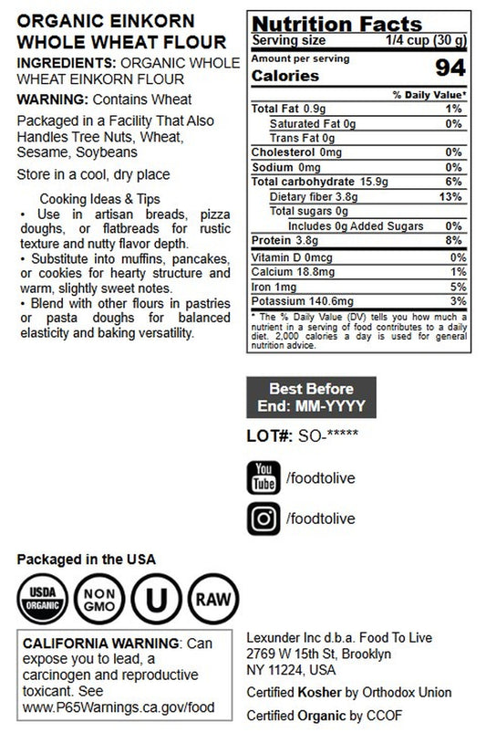 Organic Einkorn Whole Wheat Flour - by Food To Live