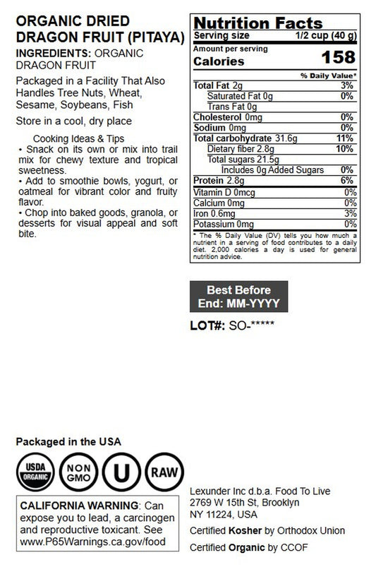 Organic Dried Dragon Fruit (Pitaya) - by Food To Live
