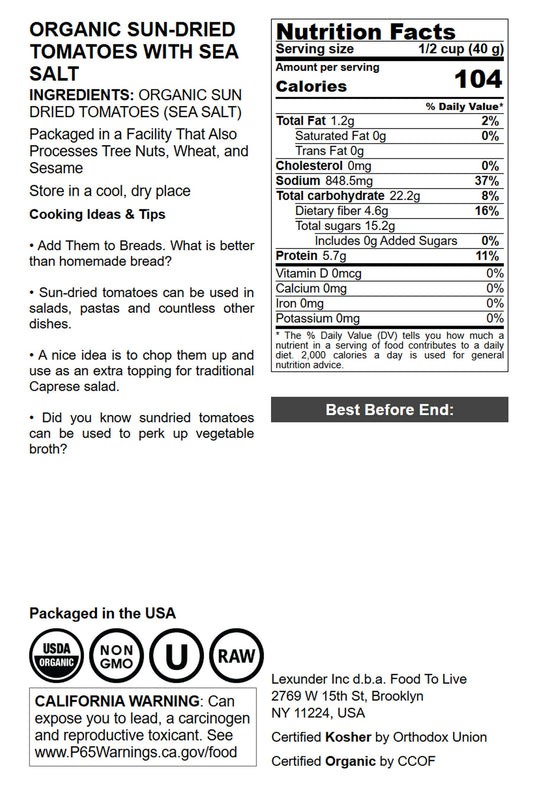 Organic Sun-Dried Tomatoes with Sea Salt - by Food To Live