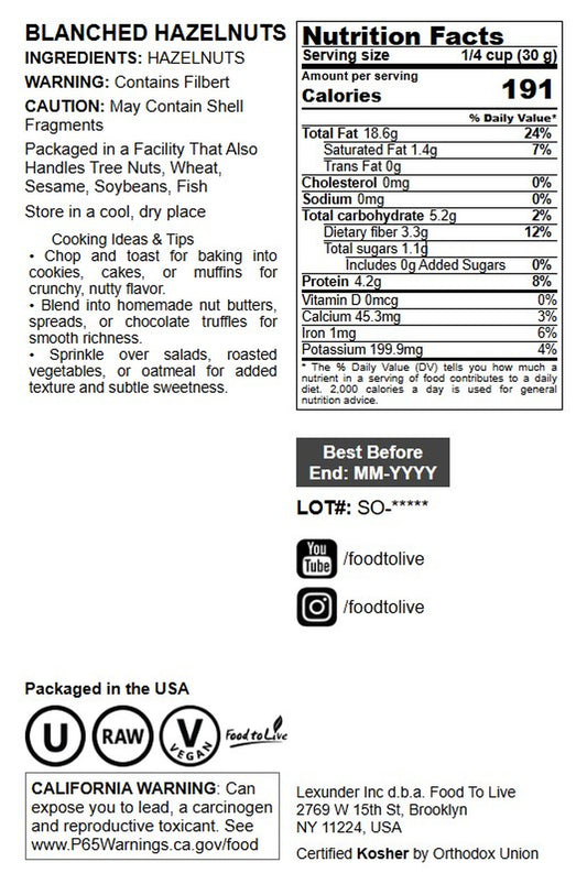 Blanched Hazelnuts - by Food To Live