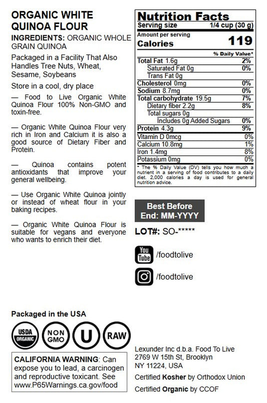 Organic White Quinoa Flour - by Food To Live