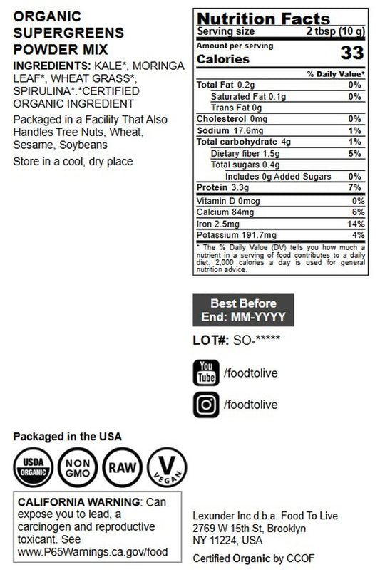 Organic SuperGreens Powder Blend - by Food To Live