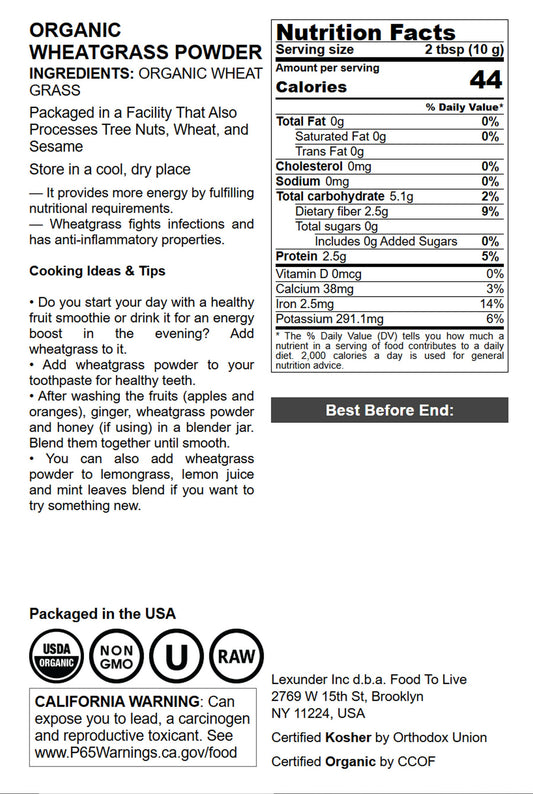 Organic Wheatgrass Powder - by Food To Live