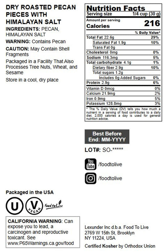 Pecan Pieces, Roasted and Salted - by Food to Live