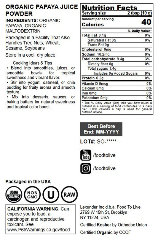 Organic Papaya Powder - by Food To Live