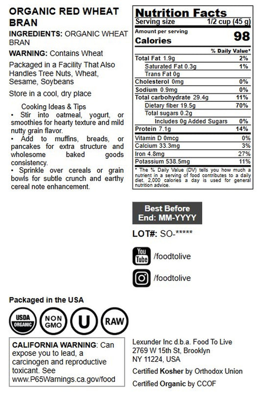 Organic Red Wheat Bran - by Food To Live
