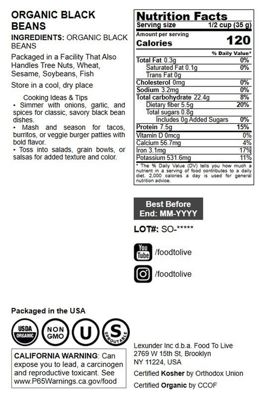 Organic Black Turtle Beans - by Food To Live