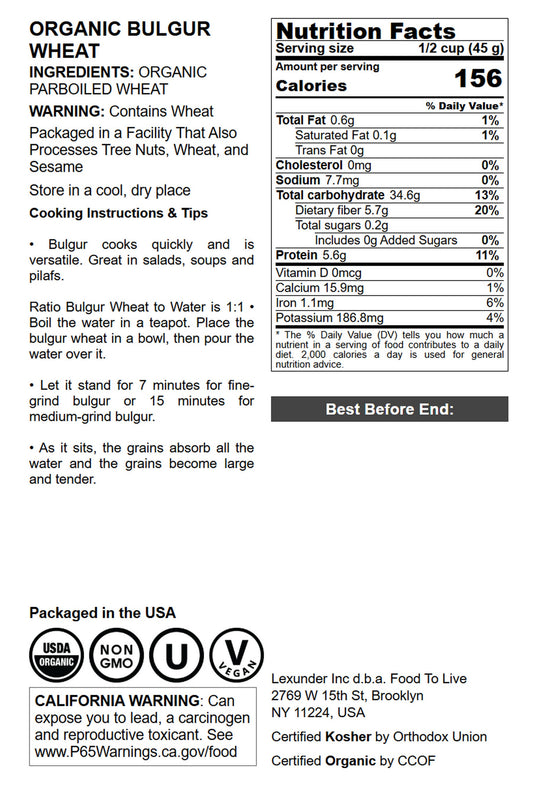Organic Bulgur Wheat - by Food To Live