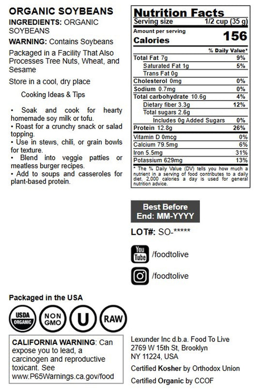 Organic Soybeans - by Food to Live
