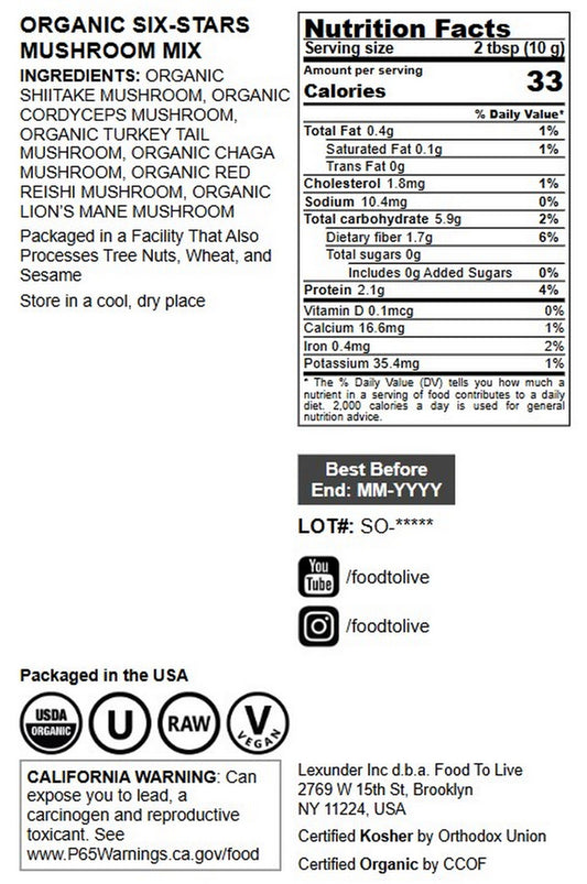 Organic Six-Stars Mushroom Mix - by Food To Live