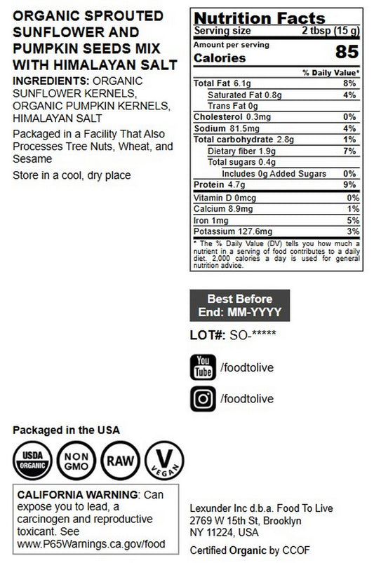 Organic Sprouted Sunflower and Pumpkin Seed Mix with Himalayan Salt - by Food to Live