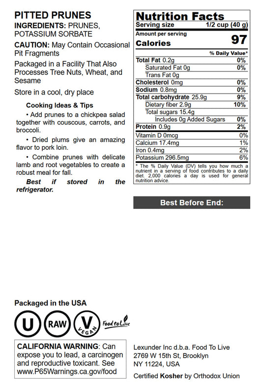 Pitted Prunes - by Food To Live