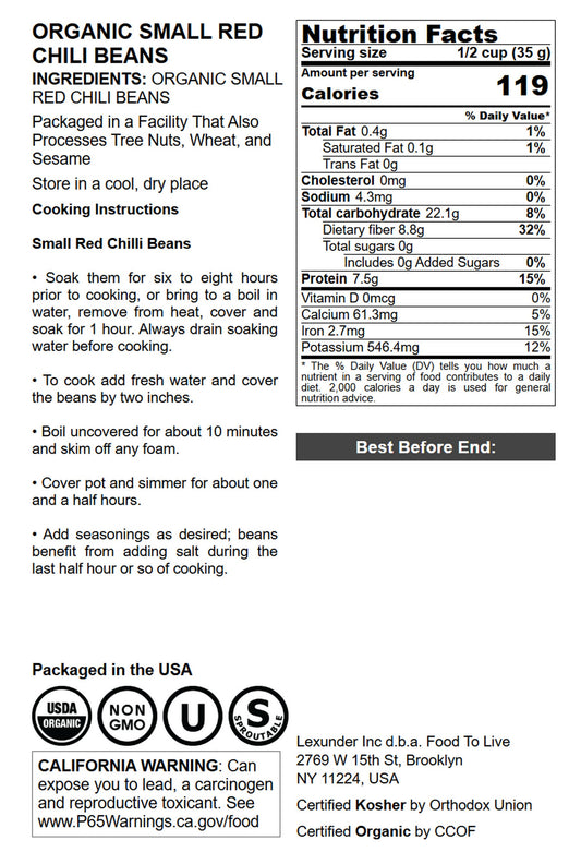 Organic Small Red Chili Beans - by Food To Live