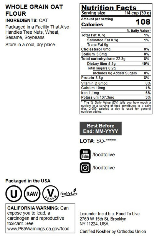 Whole Grain Oat Flour - by Food To Live
