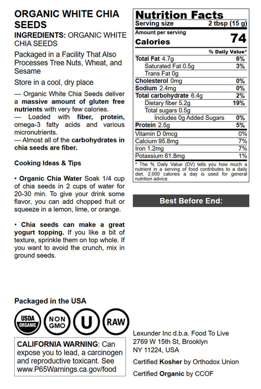 Organic White Chia Seeds - by Food To Live