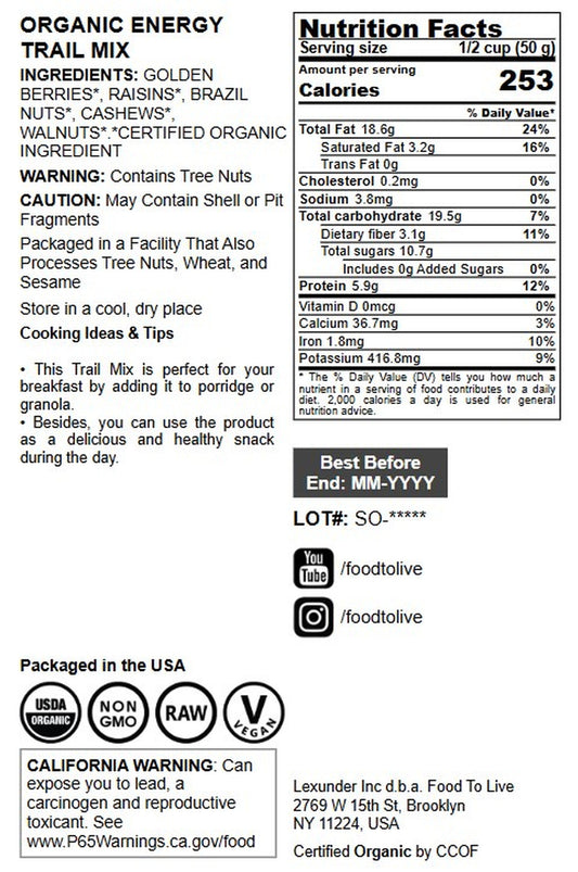 Organic Energy Trail Mix - by Food To Live