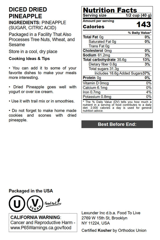 Dried Diced Pineapple - by Food To Live