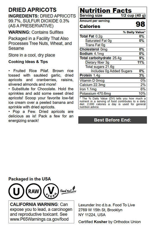 Dried Apricots - by Food To Live