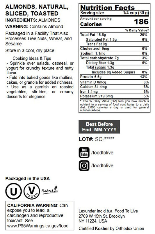 Dry Roasted Natural Sliced Almonds - by Food to Live