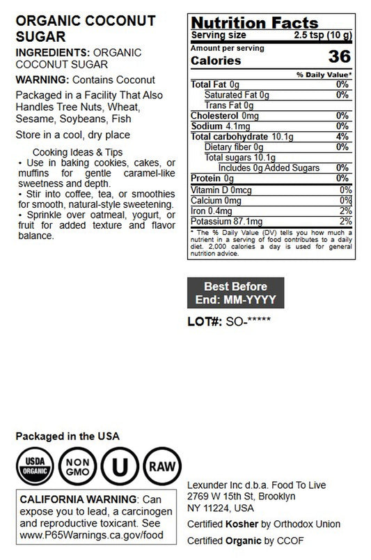Organic Coconut Sugar - by Food To Live