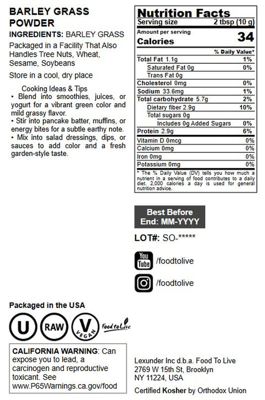 Barley Grass Powder - by Food To Live