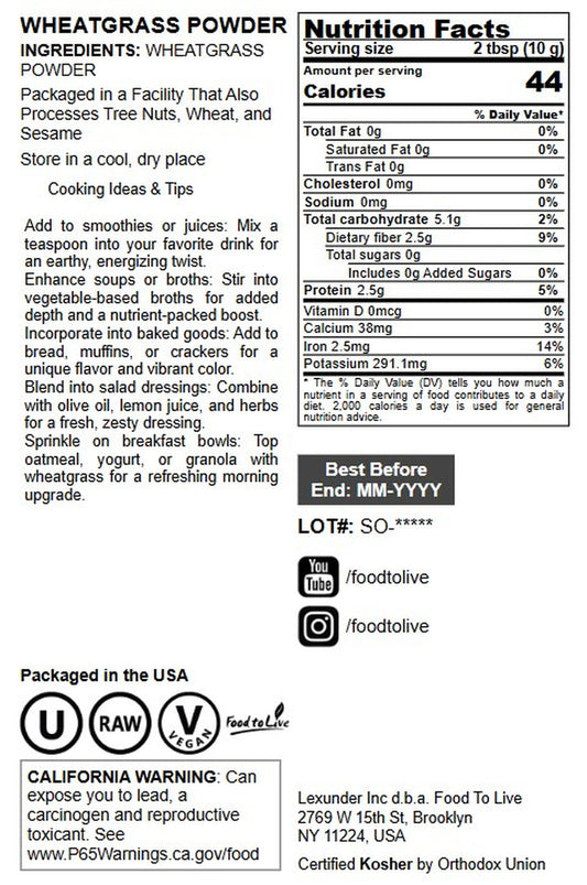 Wheatgrass Powder - by Food To Live