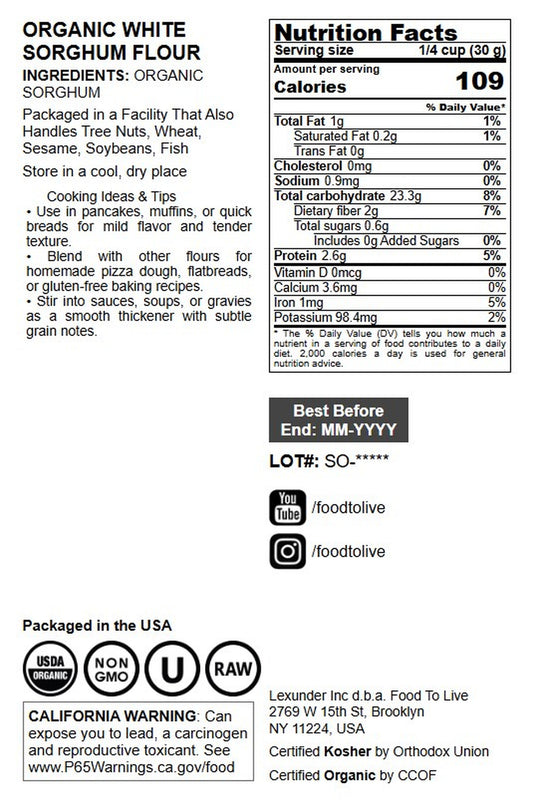Organic White Sorghum Flour - by Food To Live