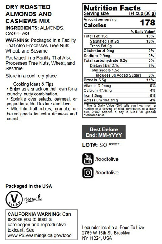 Dry Roasted Almonds and Cashews Mix - by Food To Live