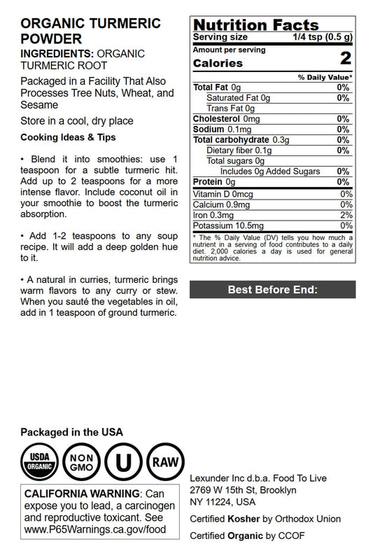 Organic Turmeric Powder - by Food To Live