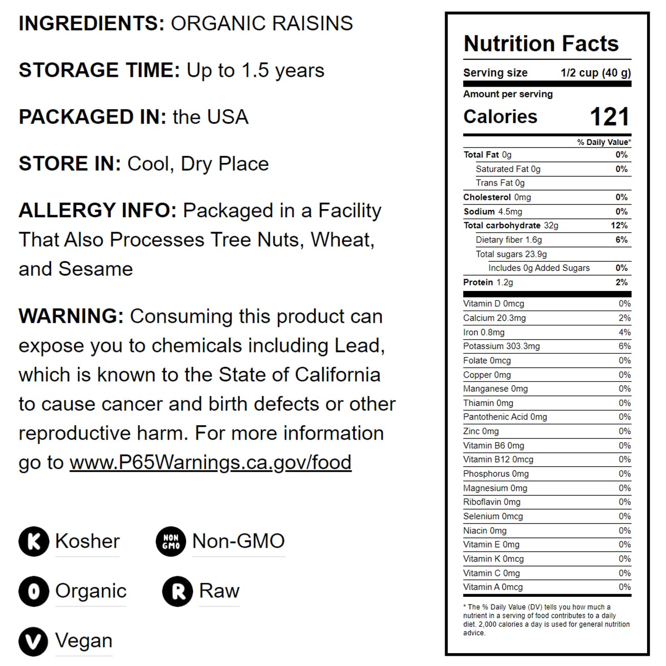 California Organic Raisins - by Food To Live