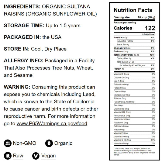 Organic Sultana Raisins - by Food To Live