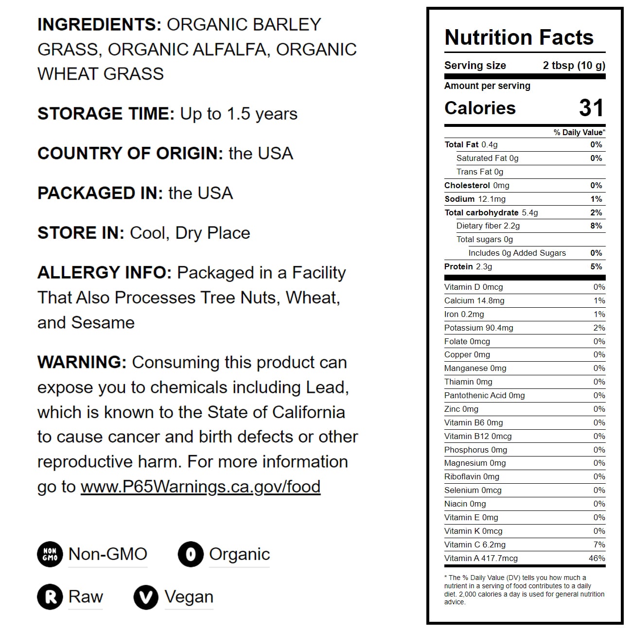 Organic SuperGrass Powder Blend - by Food To Live