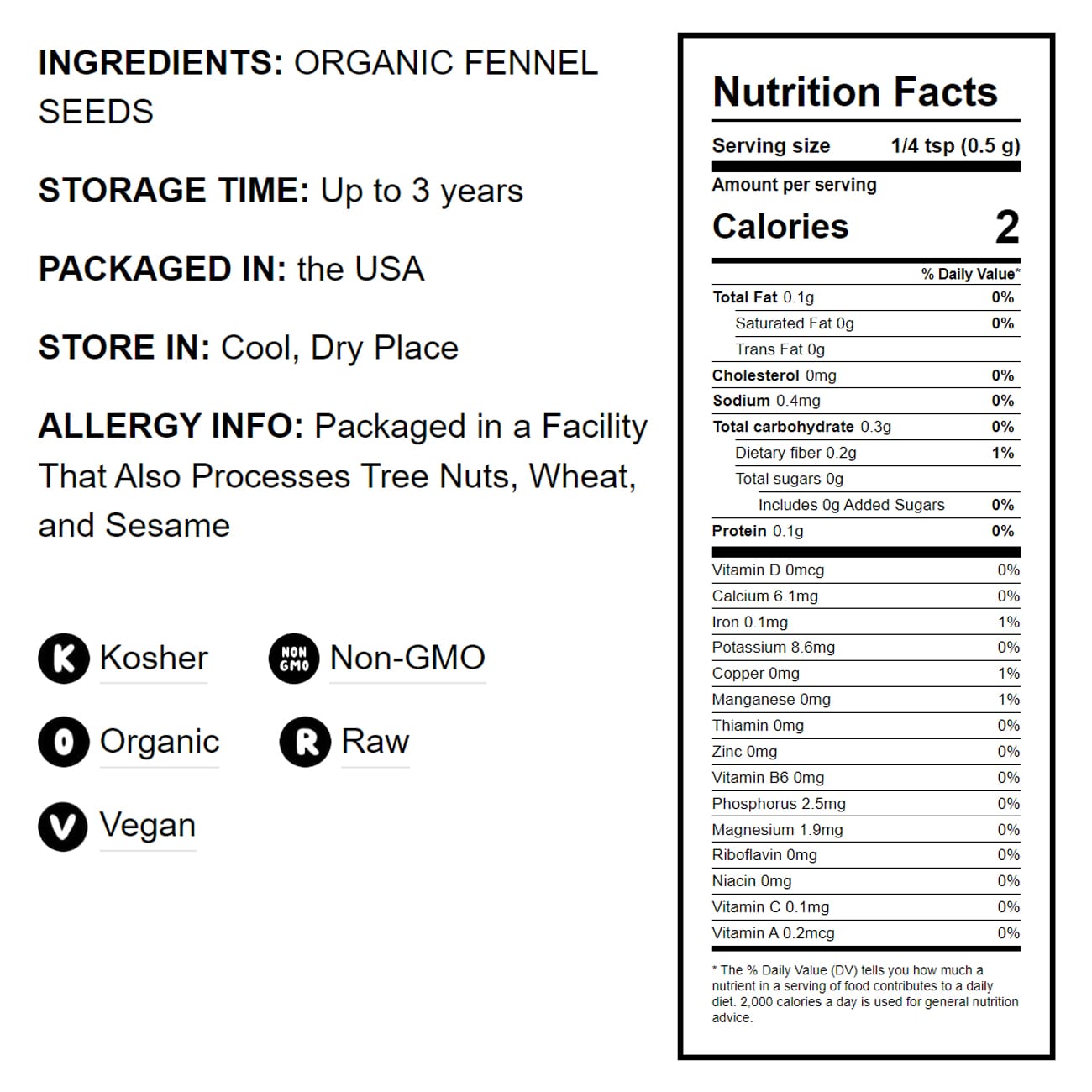 Organic Fennel Seeds - by Food To Live