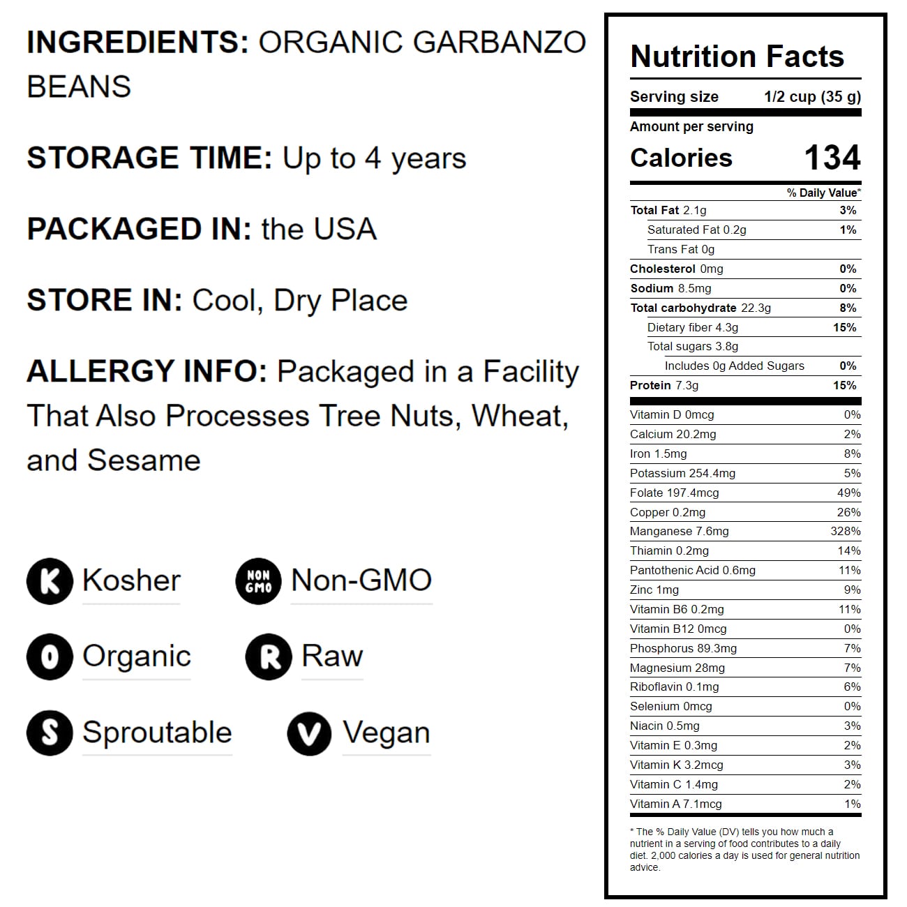 Organic Garbanzo Beans / Dried Chickpeas - by Food To Live