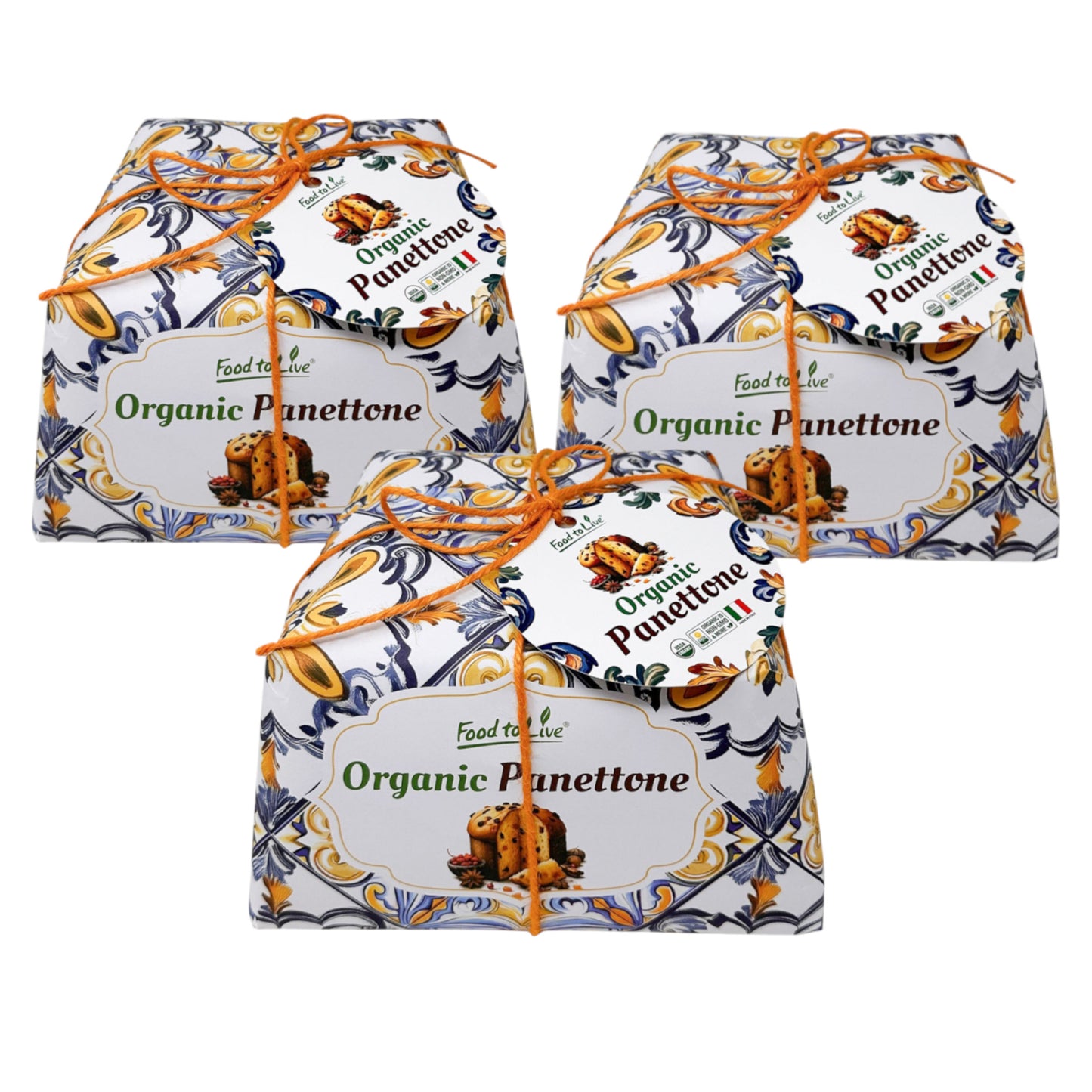 Food to Live Organic Italian Panettone - Authentic Artisan-Made, Traditional Holiday Cake with Raisins and Candied Orange Peel - Perfect for Gifts - Hand-wrapped - Non-GMO - 750g (1.65 lb)