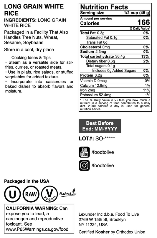 Long Grain White Rice - by Food To Live